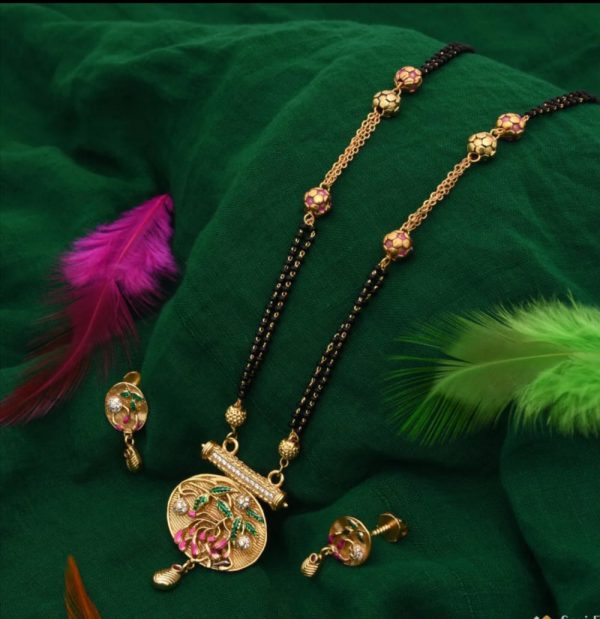 Glittering Design with Diamond Gold Plated Mangalsutra Set for Women - Style